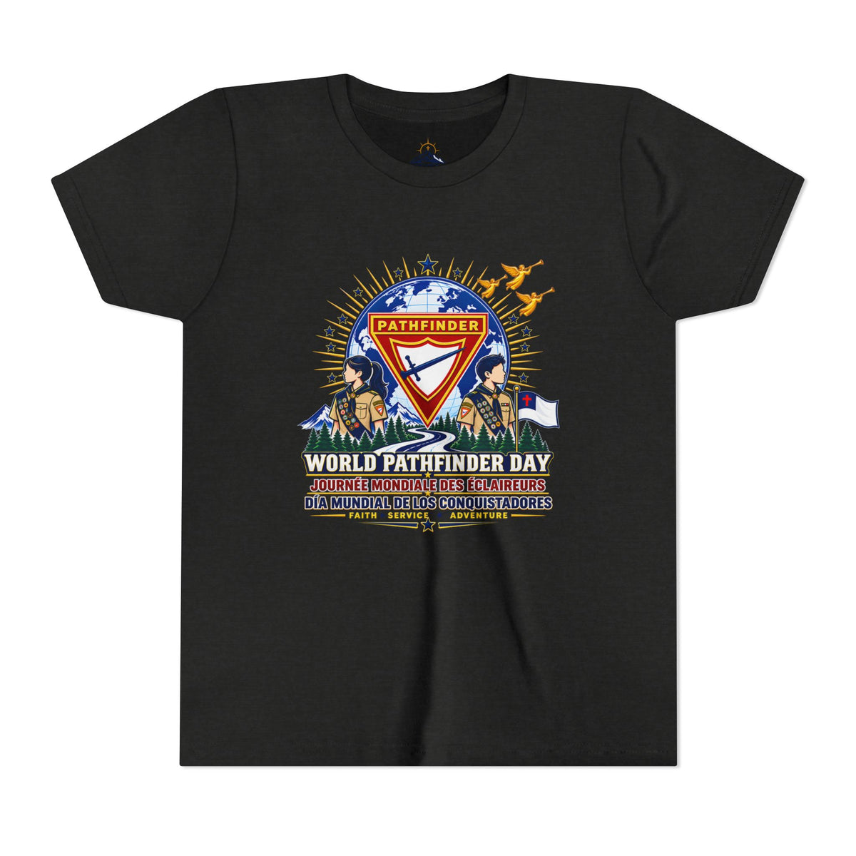 Youth Tee — World Pathfinder Day Badge Graphic (Trilingual)