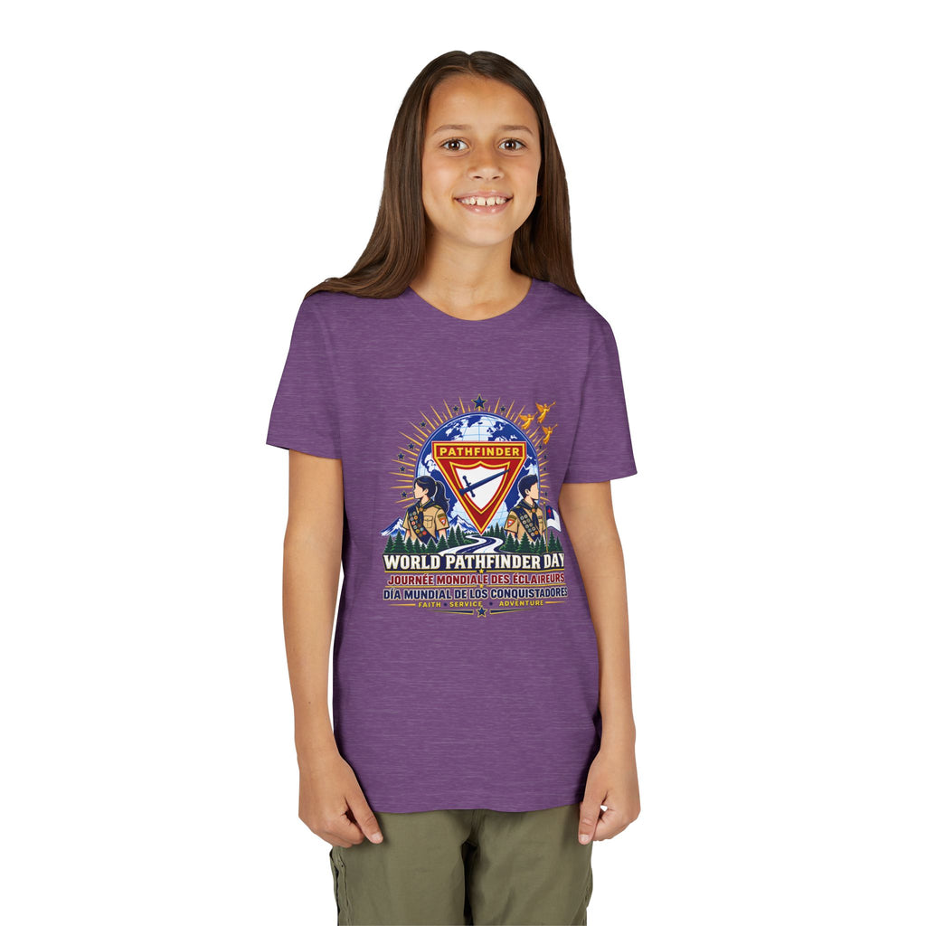 Youth Tee — World Pathfinder Day Badge Graphic (Trilingual)