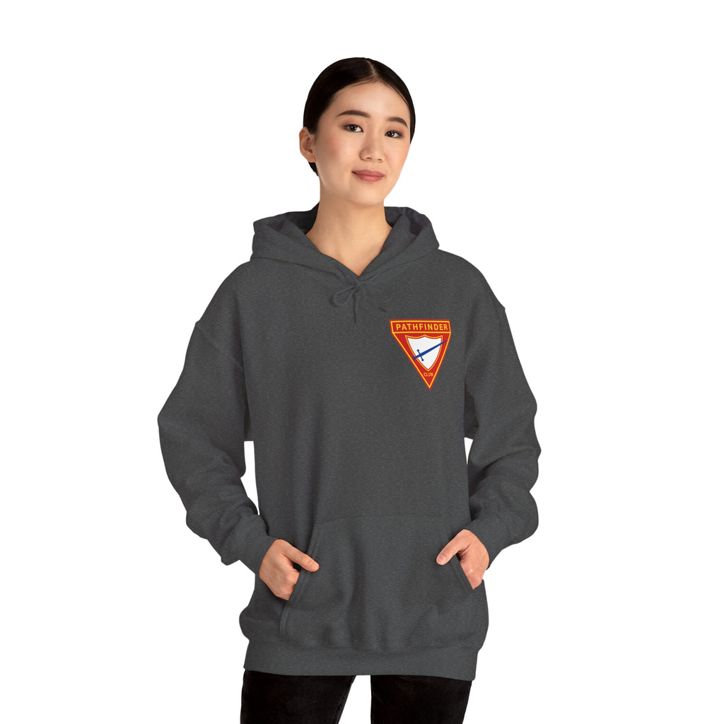 Pathfinder Club Hoodie — Vintage Triangle Patch Logo Hooded Sweatshirt