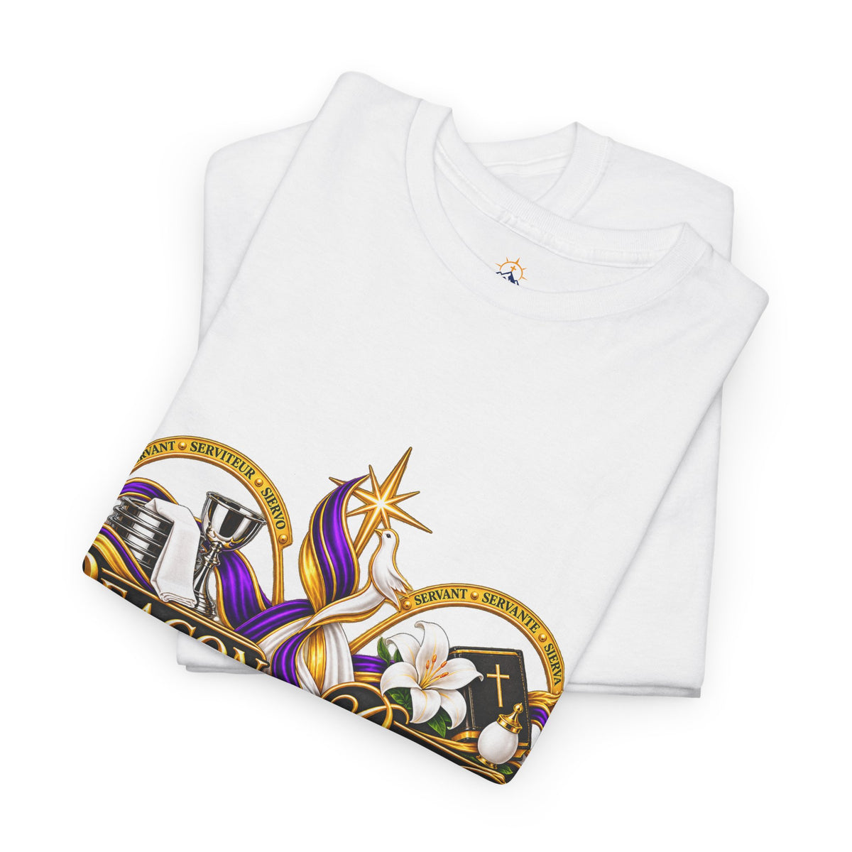 Deacon & Deaconess Heart Logo T-Shirt — Church Ministry Tee (Purple & Gold)