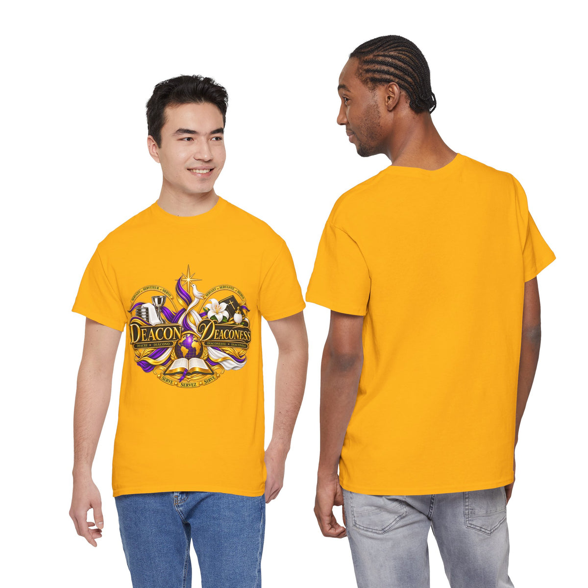 Deacon & Deaconess Heart Logo T-Shirt — Church Ministry Tee (Purple & Gold)