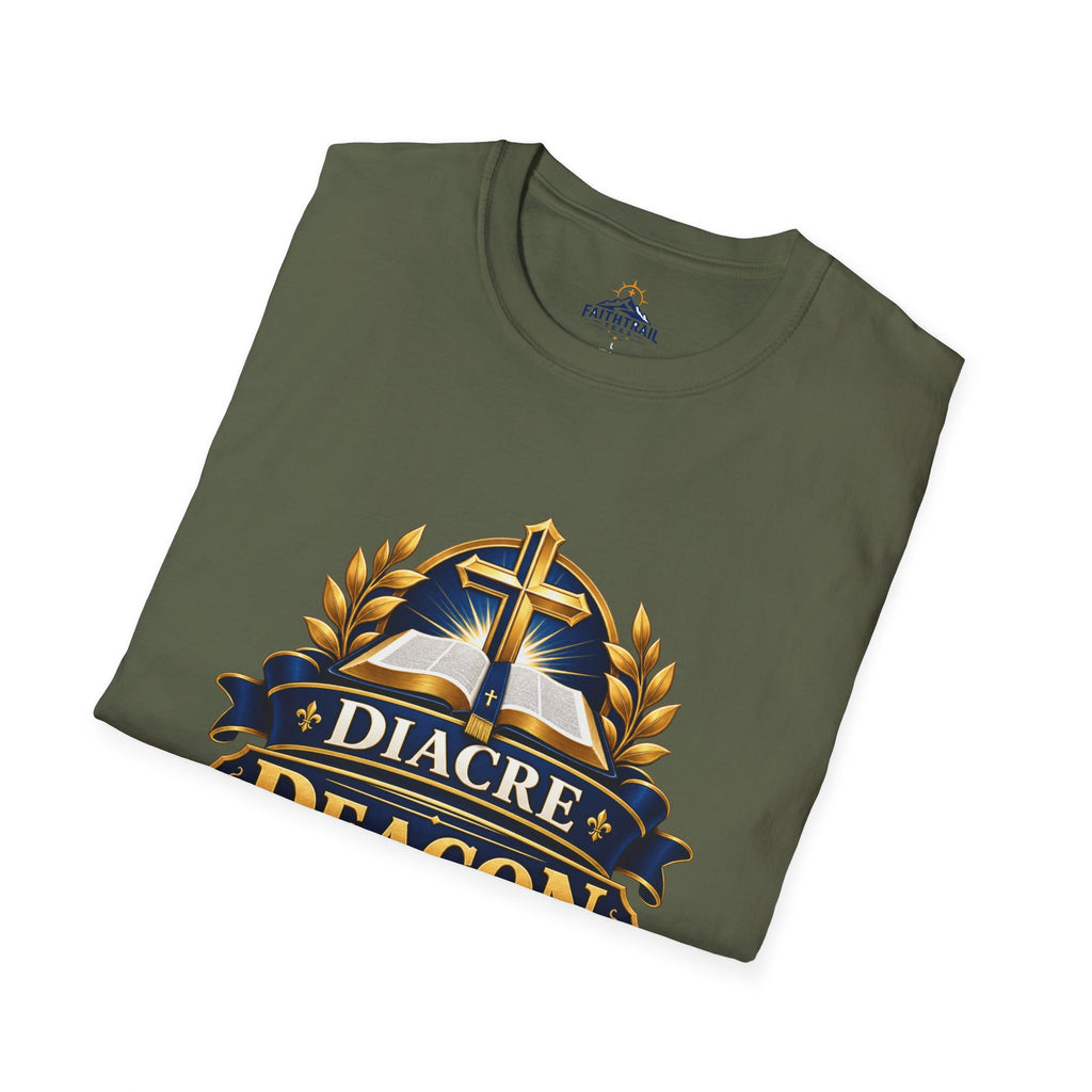 Deacon Faith T-Shirt — 'Diacre' Church Cross & Bible Emblem
