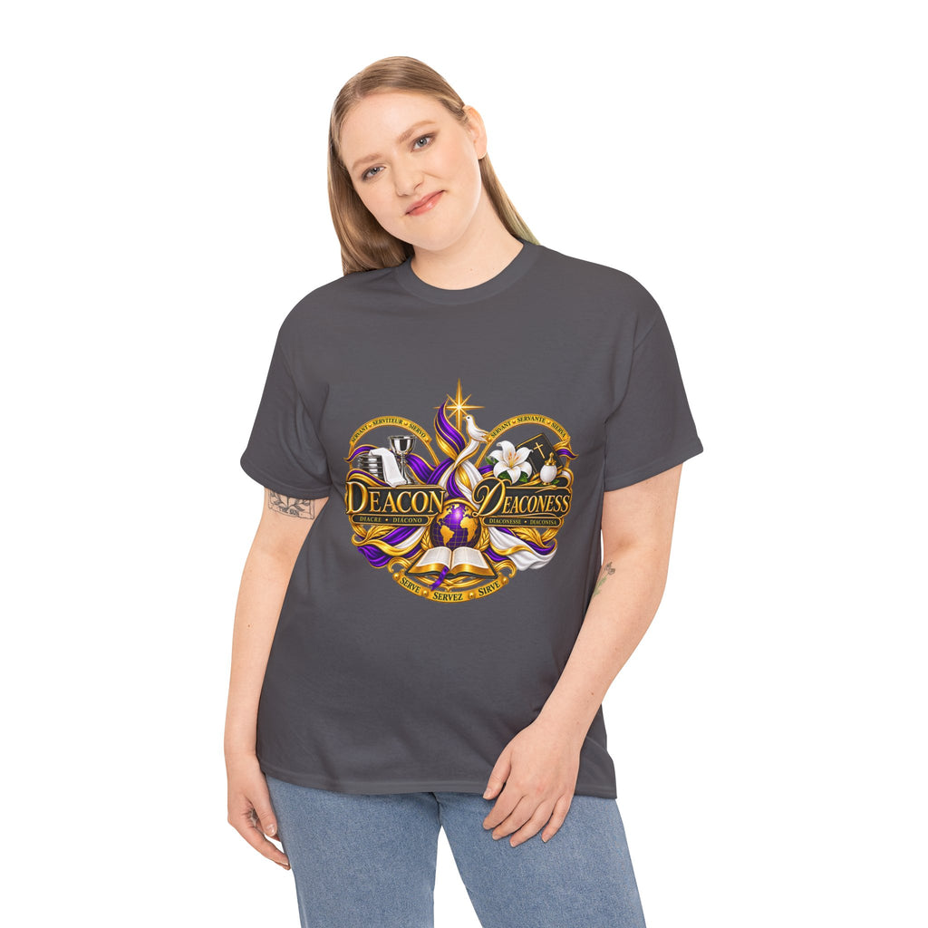 Deacon & Deaconess Heart Logo T-Shirt — Church Ministry Tee (Purple & Gold)