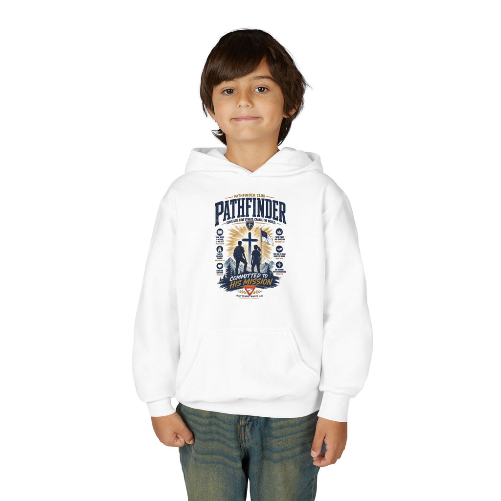 Pathfinder Cross Silhouette youth hoodie | Christian scout adventure design