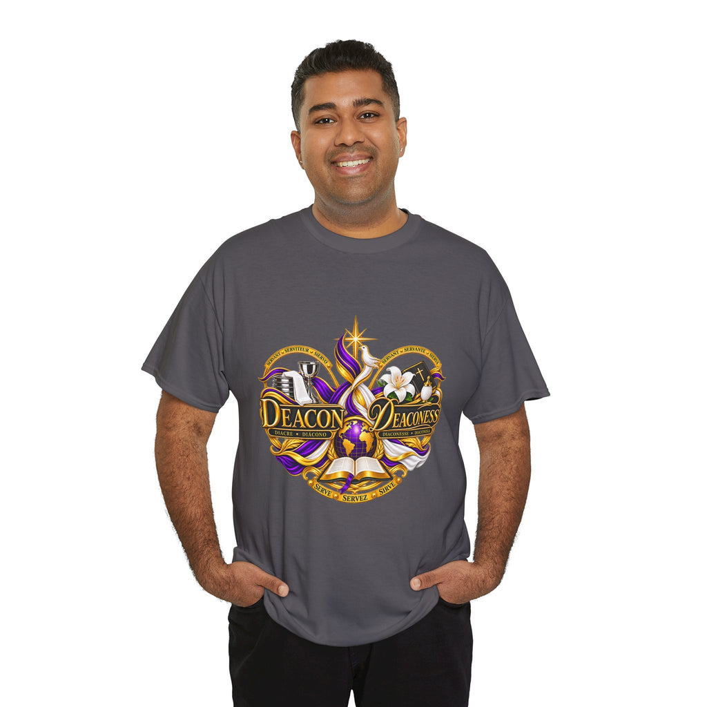 Deacon & Deaconess Heart Logo T-Shirt — Church Ministry Tee (Purple & Gold)