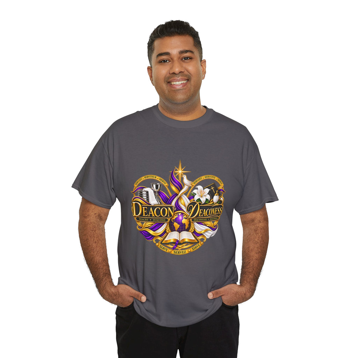 Deacon & Deaconess Heart Logo T-Shirt — Church Ministry Tee (Purple & Gold)