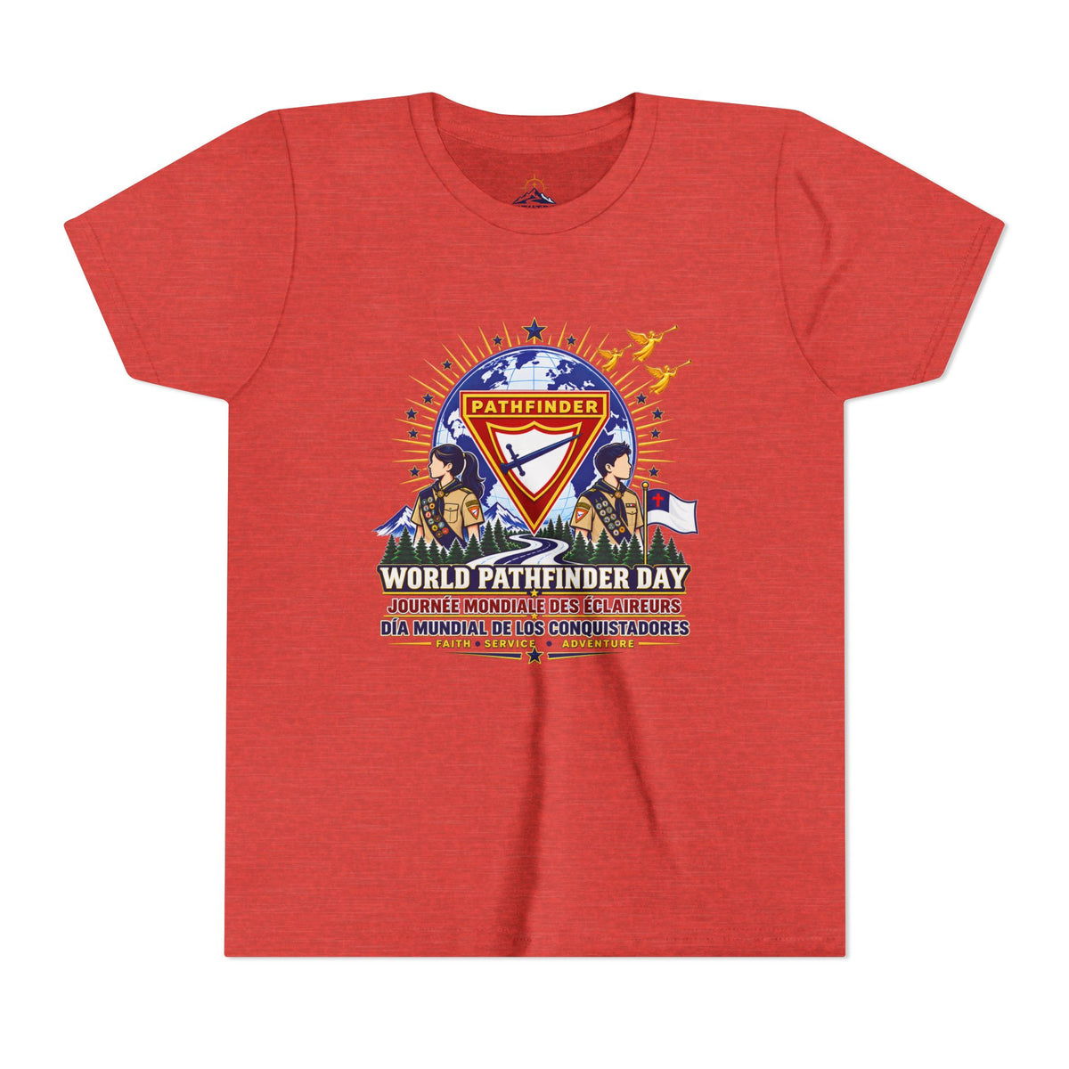 Youth Tee — World Pathfinder Day Badge Graphic (Trilingual)