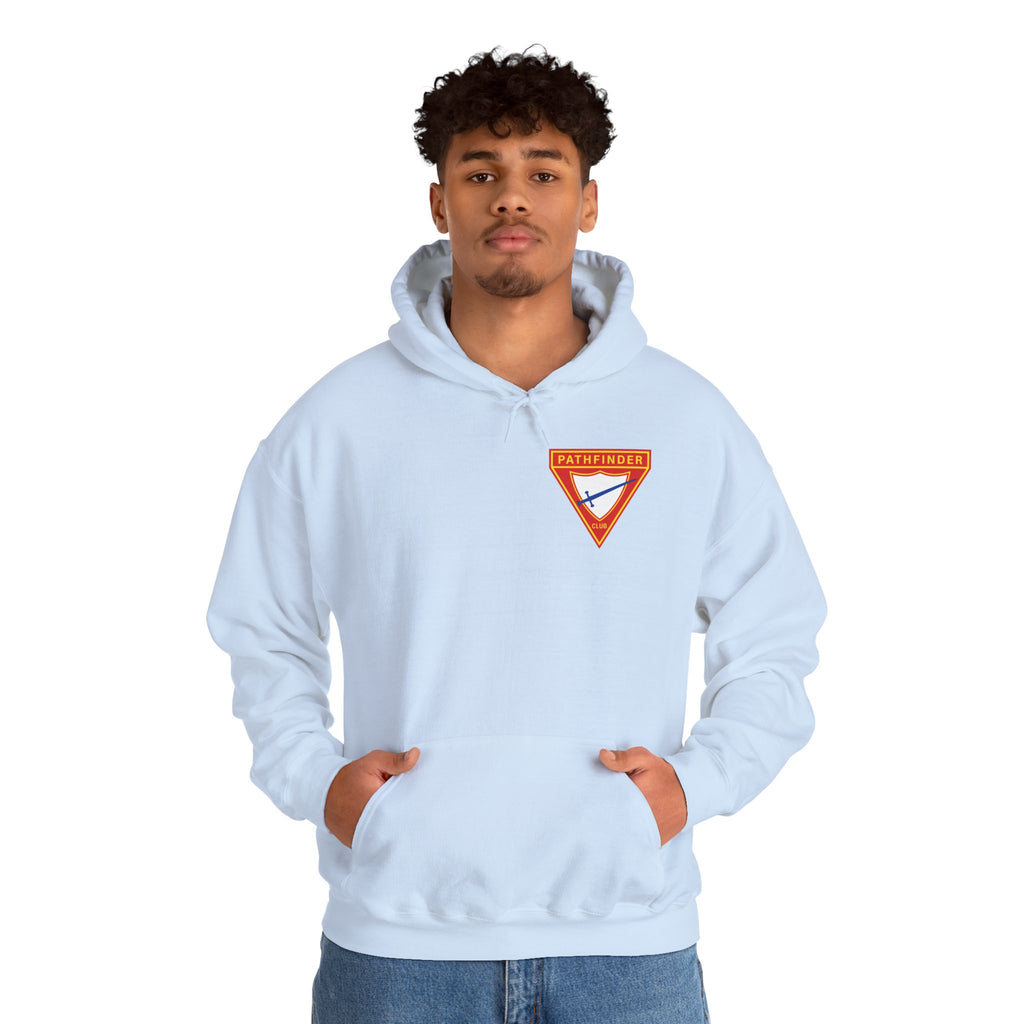 Pathfinder Club Hoodie — Vintage Triangle Patch Logo Hooded Sweatshirt