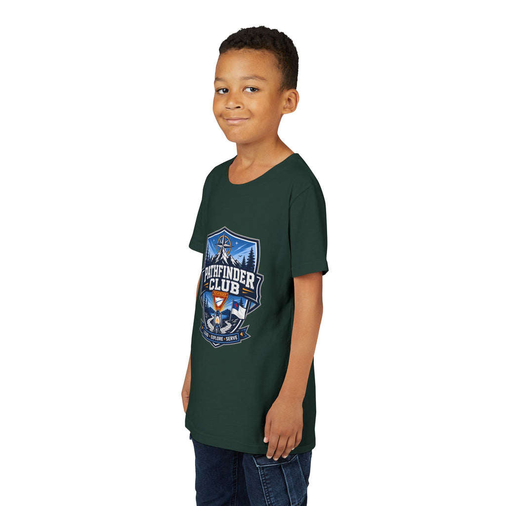 Conquistadores Camiseta para jóvenes | Camping Compass, Fogata, Pinos