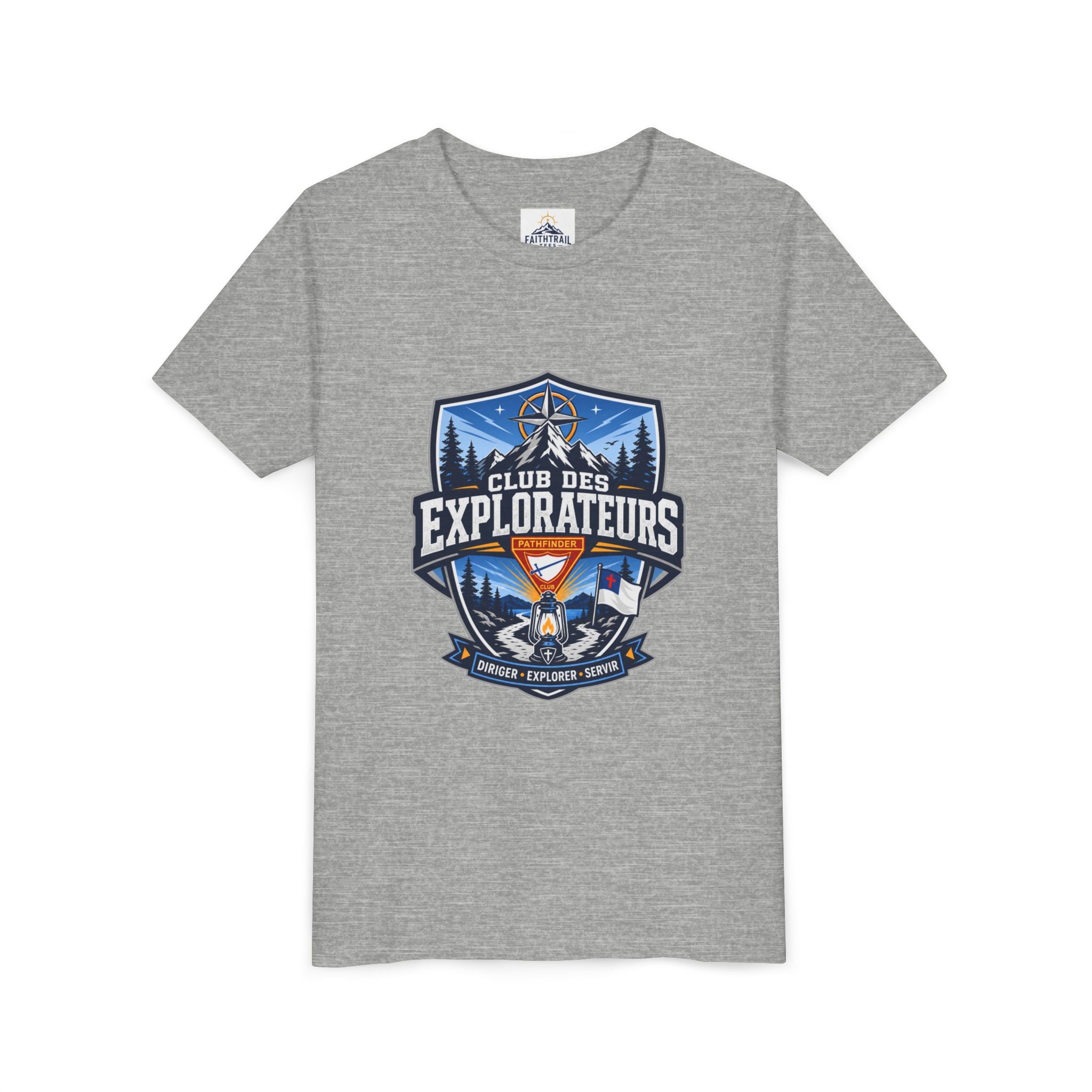 Explorateurs T-shirt pour les jeunes | Compas de camping, feu de camp, pins