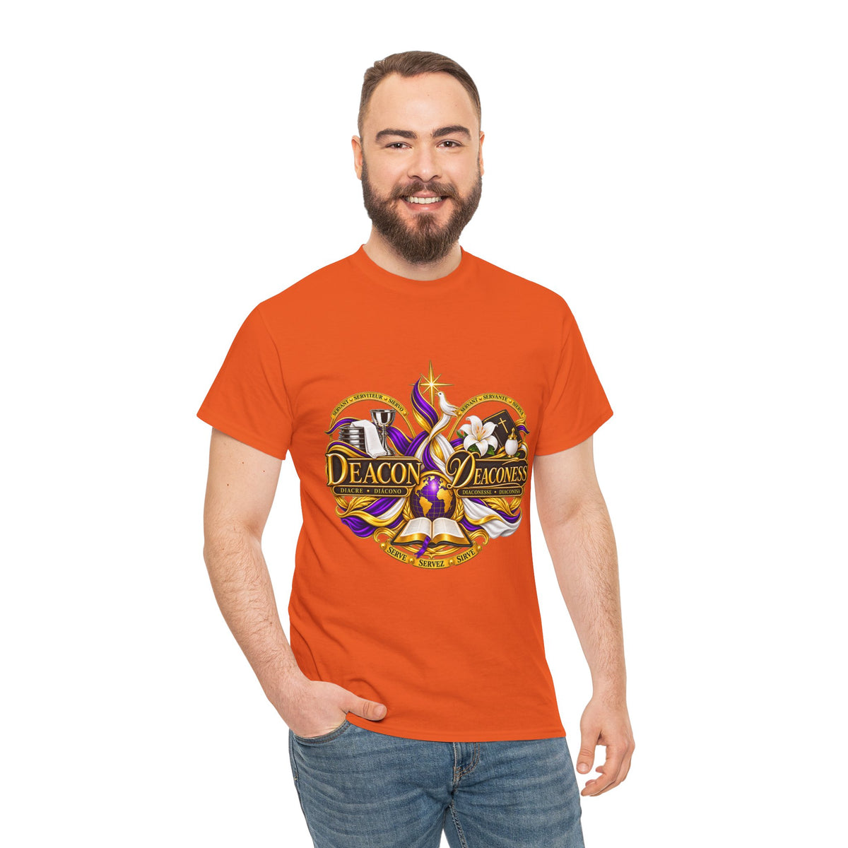 Deacon & Deaconess Heart Logo T-Shirt — Church Ministry Tee (Purple & Gold)