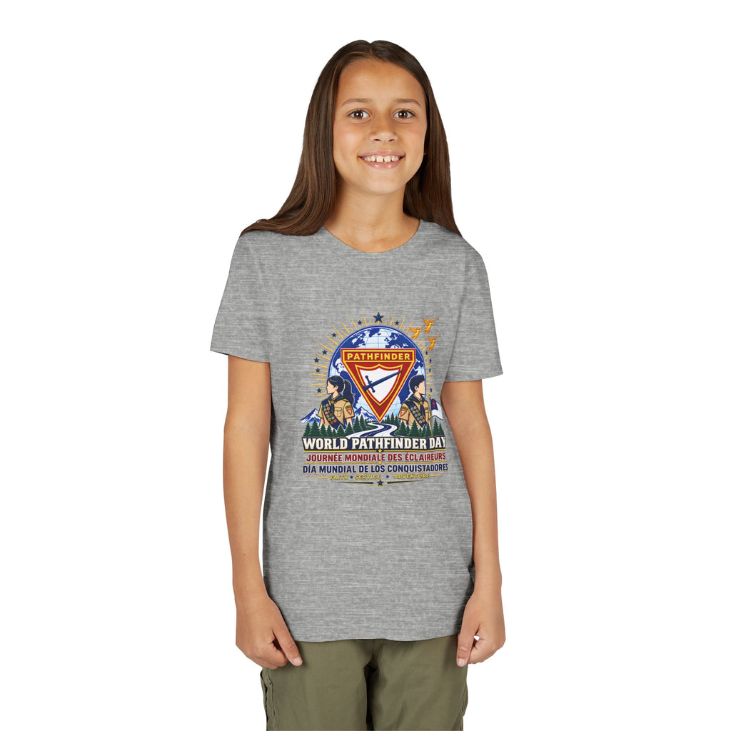Youth Tee — World Pathfinder Day Badge Graphic (Trilingual)