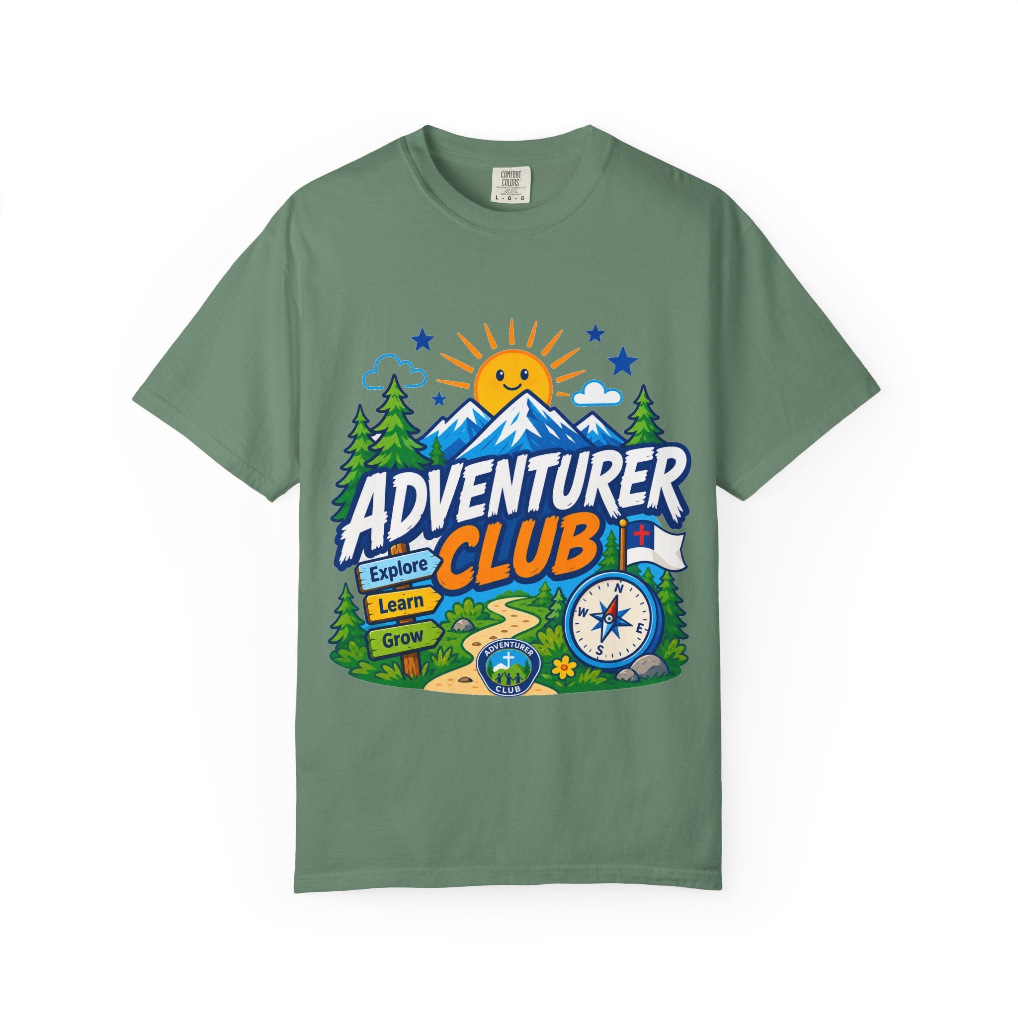 Adventurer Club Adult Unisex T-shirt | Camping Adventure Badge Graphic