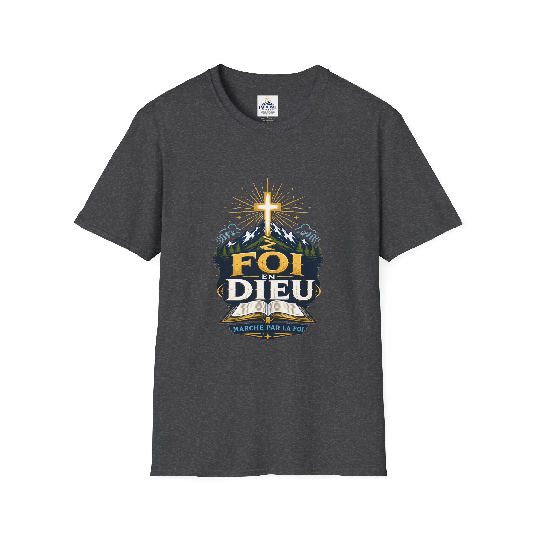 Faith Mountain T‑Shirt — "Foi Dieu" Cross Christian Tee