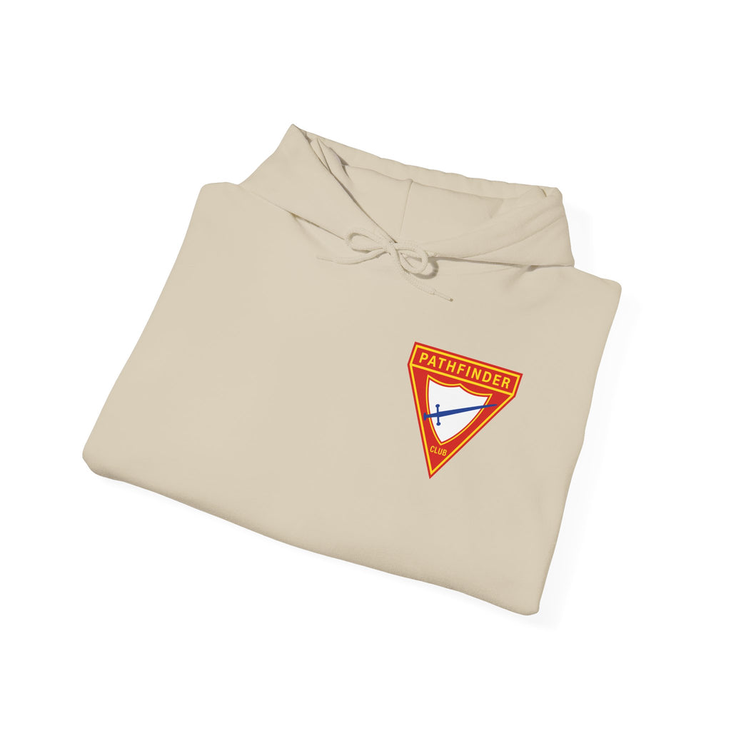 Pathfinder Club Hoodie — Vintage Triangle Patch Logo Hooded Sweatshirt