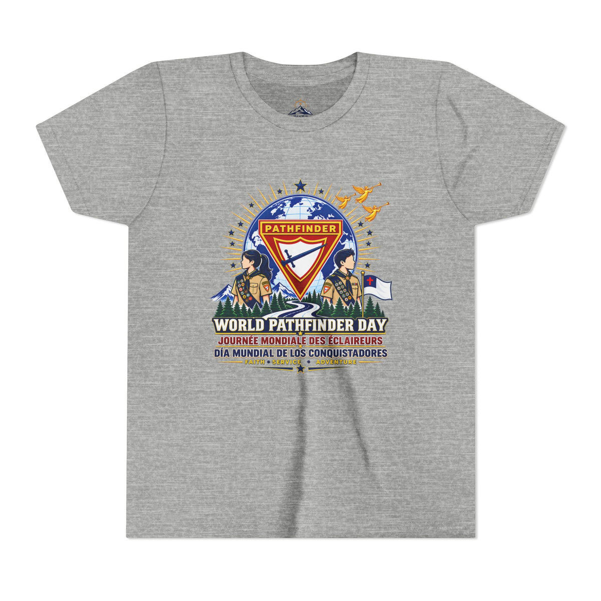 Youth Tee — World Pathfinder Day Badge Graphic (Trilingual)