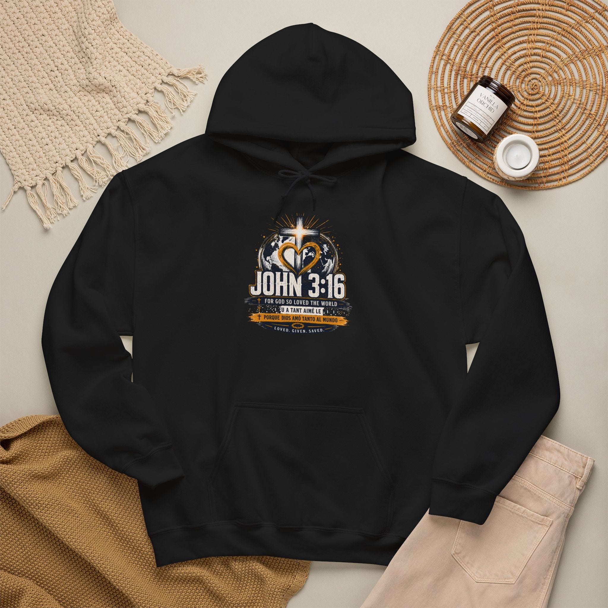 John 3:16 Christian Hoodie — Faith Cross Gospel Sweatshirt