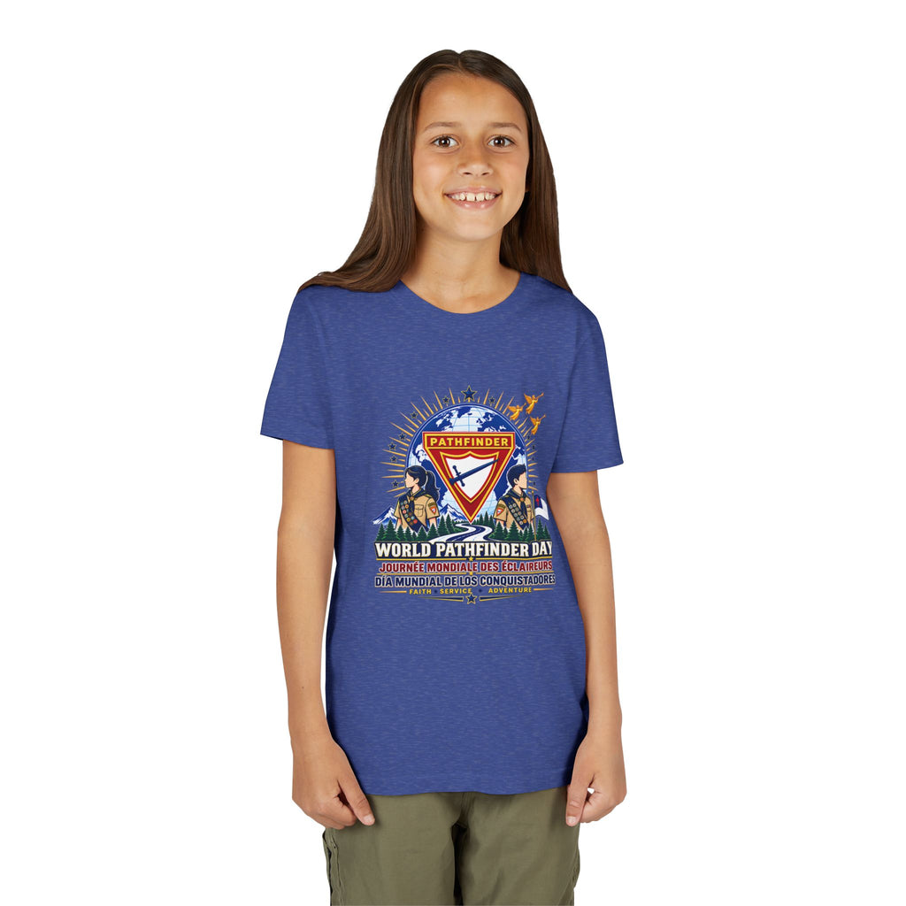 Youth Tee — World Pathfinder Day Badge Graphic (Trilingual)