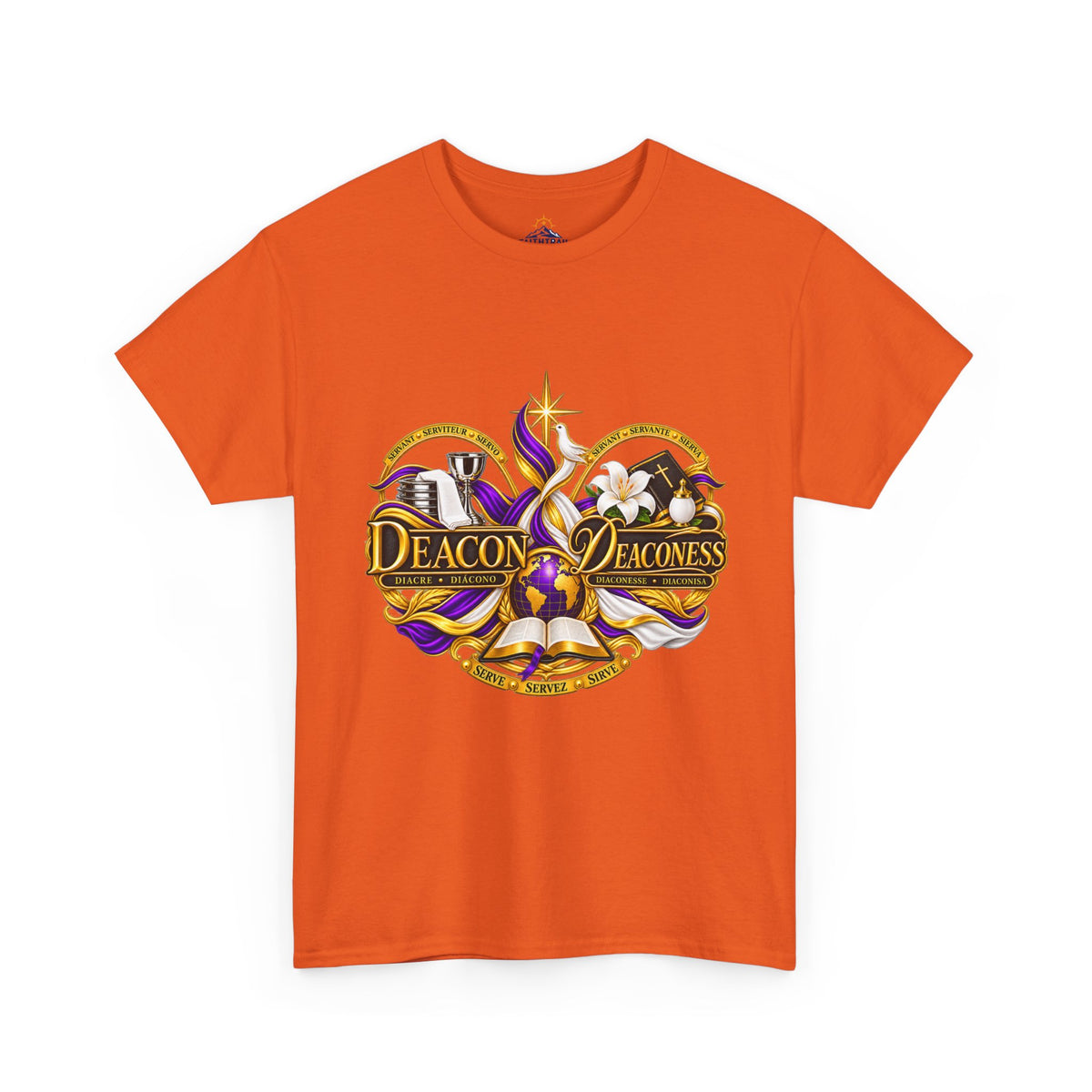 Deacon & Deaconess Heart Logo T-Shirt — Church Ministry Tee (Purple & Gold)