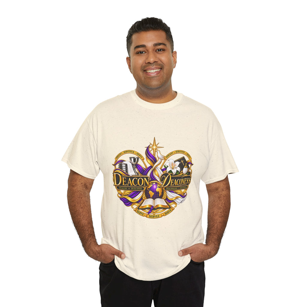 Deacon & Deaconess Heart Logo T-Shirt — Church Ministry Tee (Purple & Gold)
