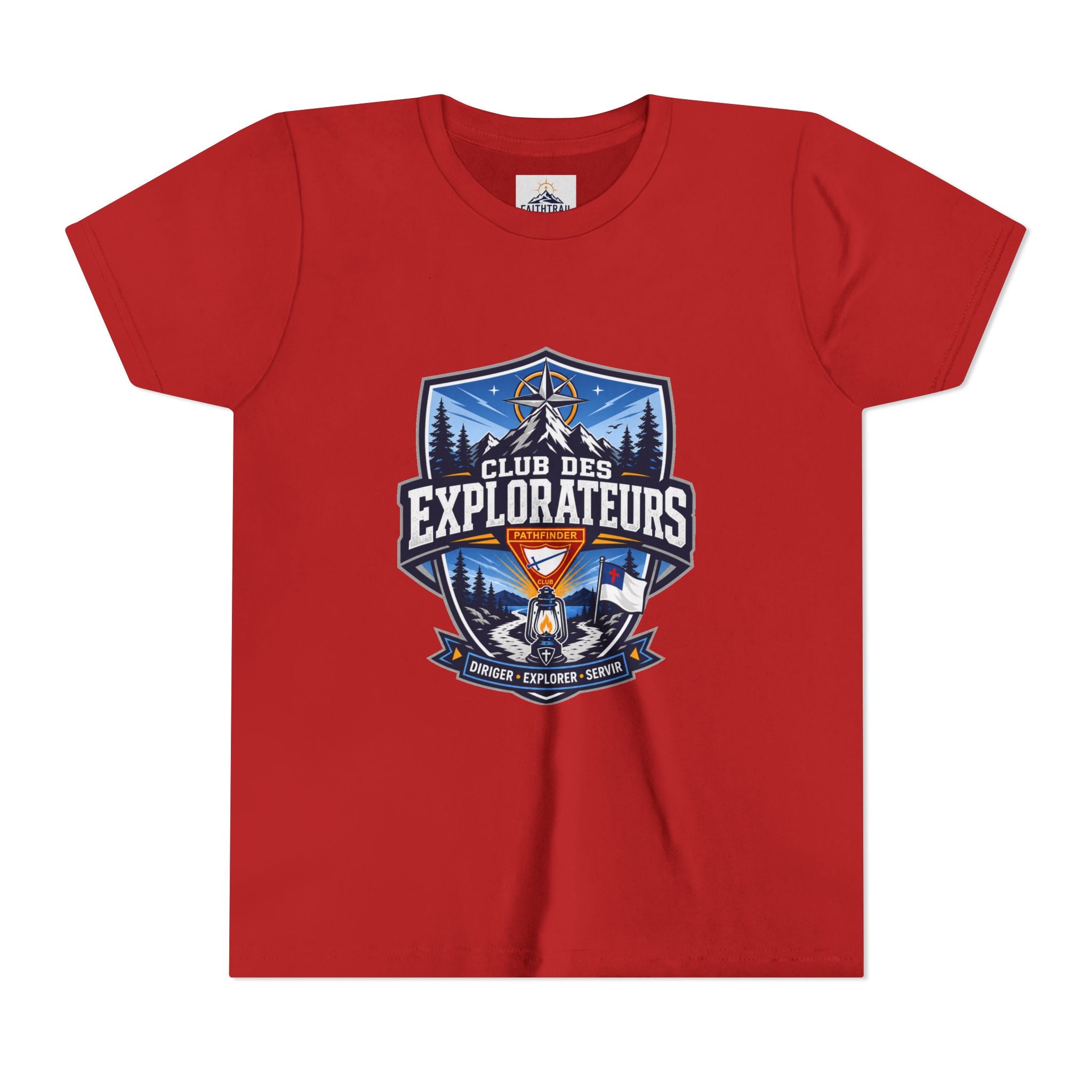 Explorateurs T-shirt pour les jeunes | Compas de camping, feu de camp, pins