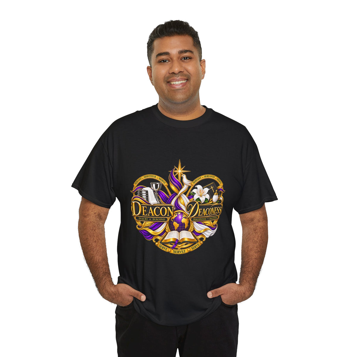 Deacon & Deaconess Heart Logo T-Shirt — Church Ministry Tee (Purple & Gold)