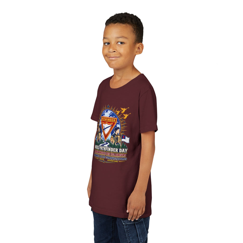 Youth Tee — World Pathfinder Day Badge Graphic (Trilingual)