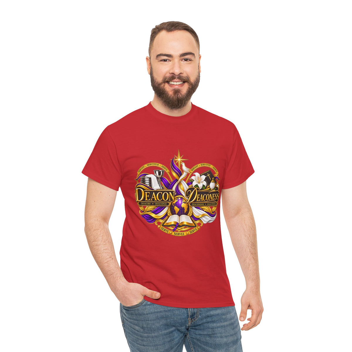 Deacon & Deaconess Heart Logo T-Shirt — Church Ministry Tee (Purple & Gold)