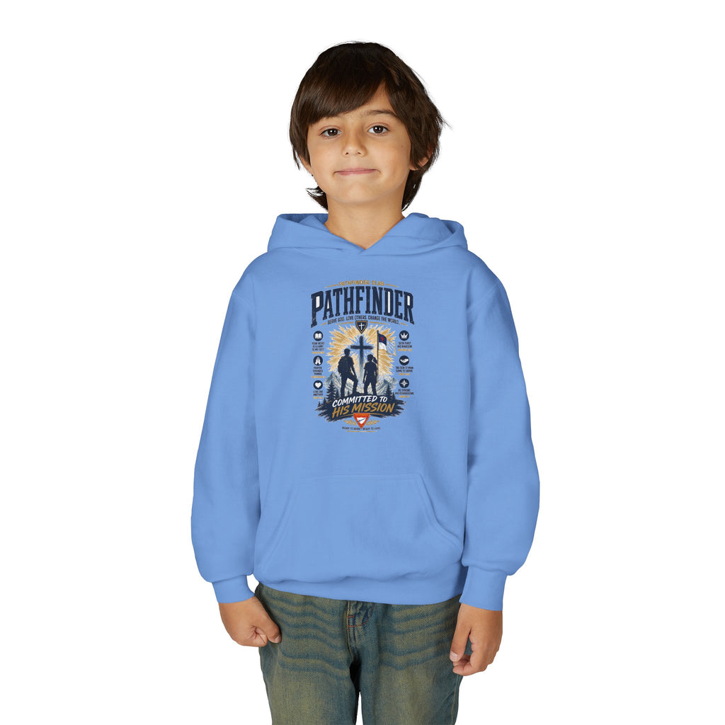 Pathfinder Cross Silhouette youth hoodie | Christian scout adventure design