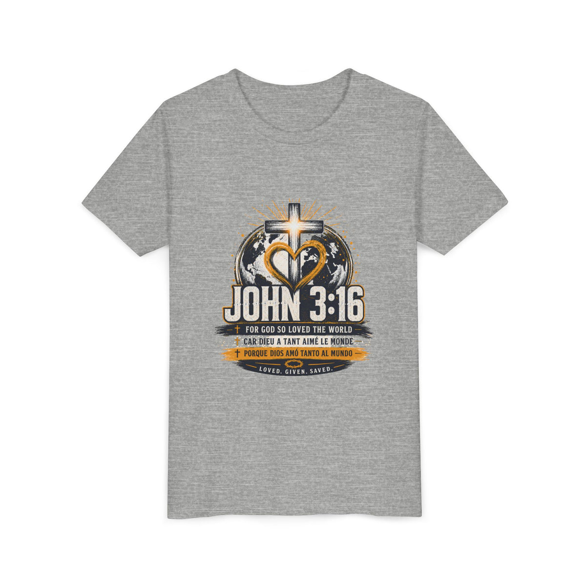 T-shirt pour jeune Jean 3:16 — T-shirt d'inspiration chrétienne pour enfants avec motif croix et globe