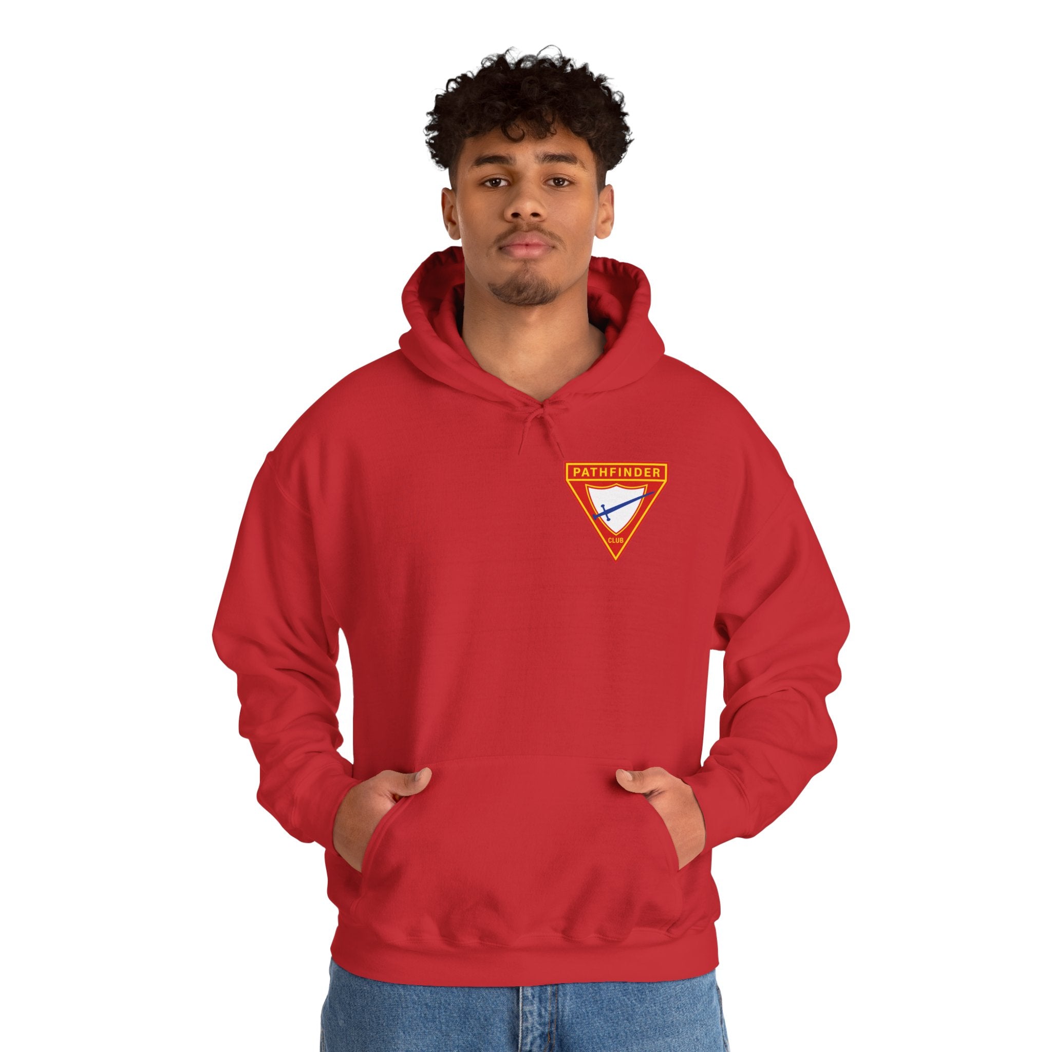 Pathfinder Club Hoodie — Vintage Triangle Patch Logo Hooded Sweatshirt
