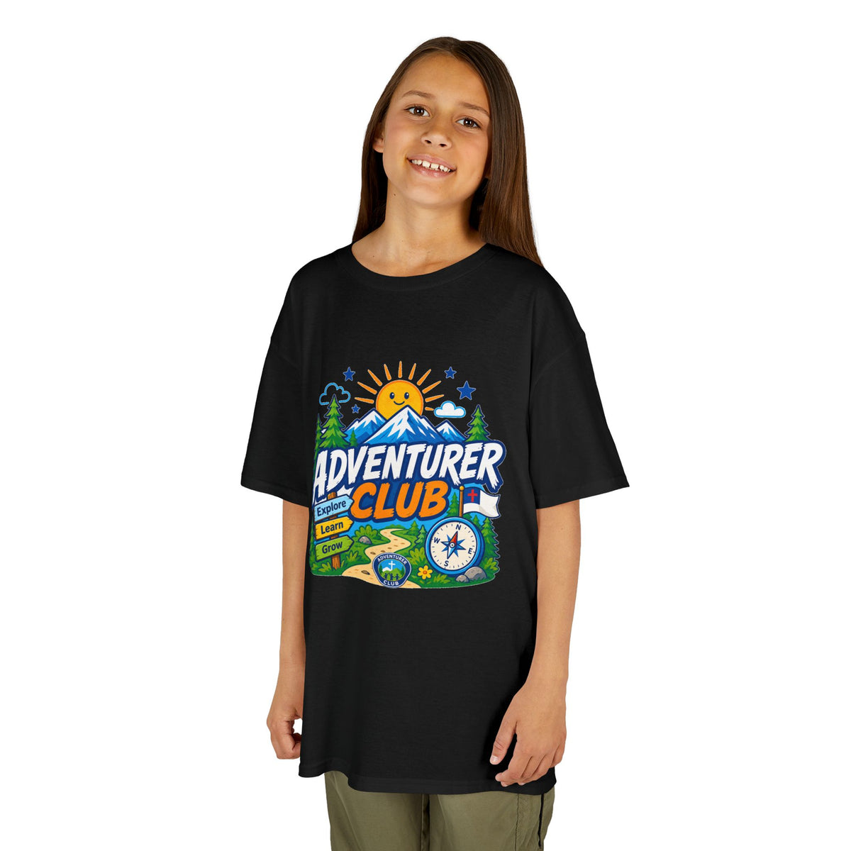 Adventurer Club Kids Tee | Camping Compass Sunrise Outdoors