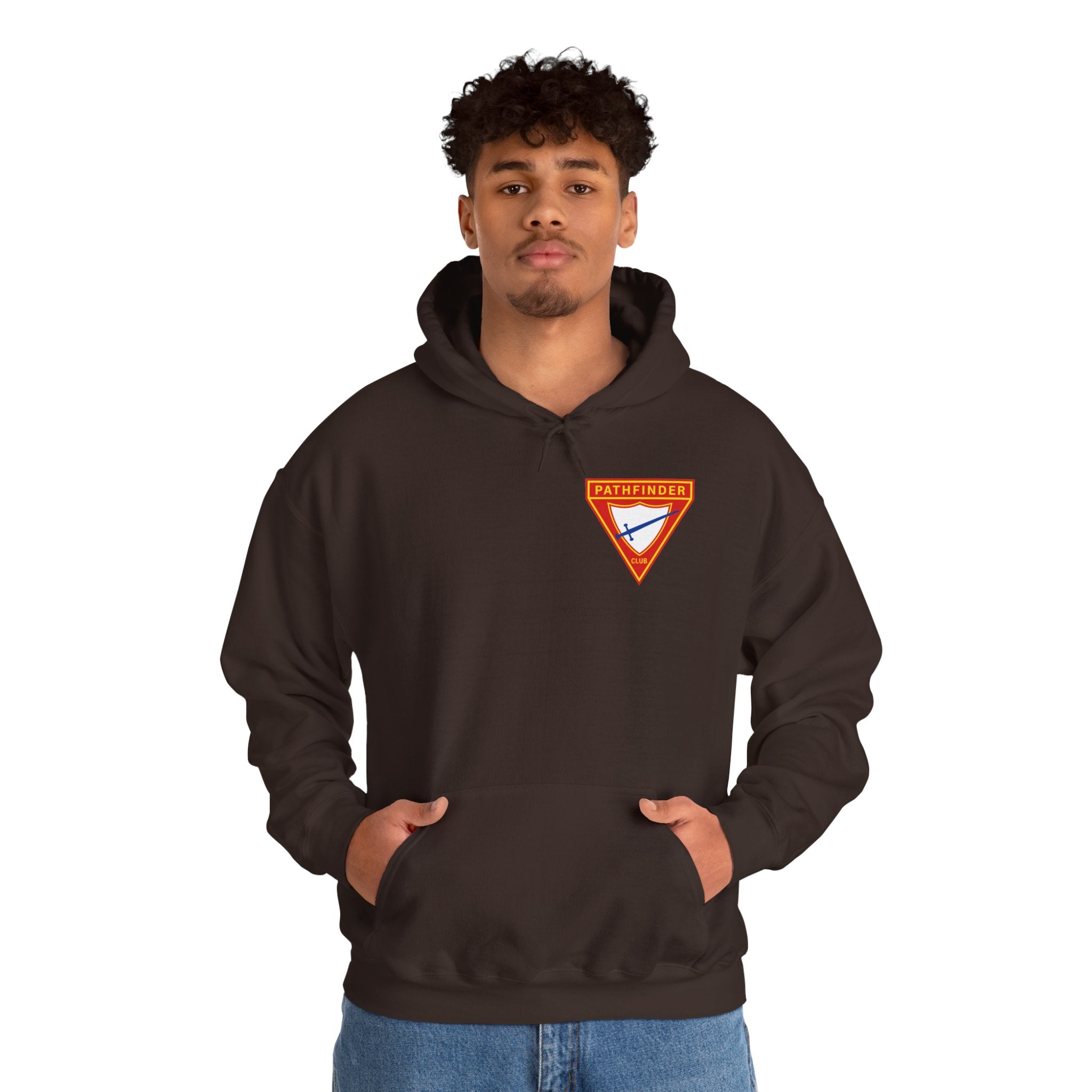 Pathfinder Club Hoodie — Vintage Triangle Patch Logo Hooded Sweatshirt