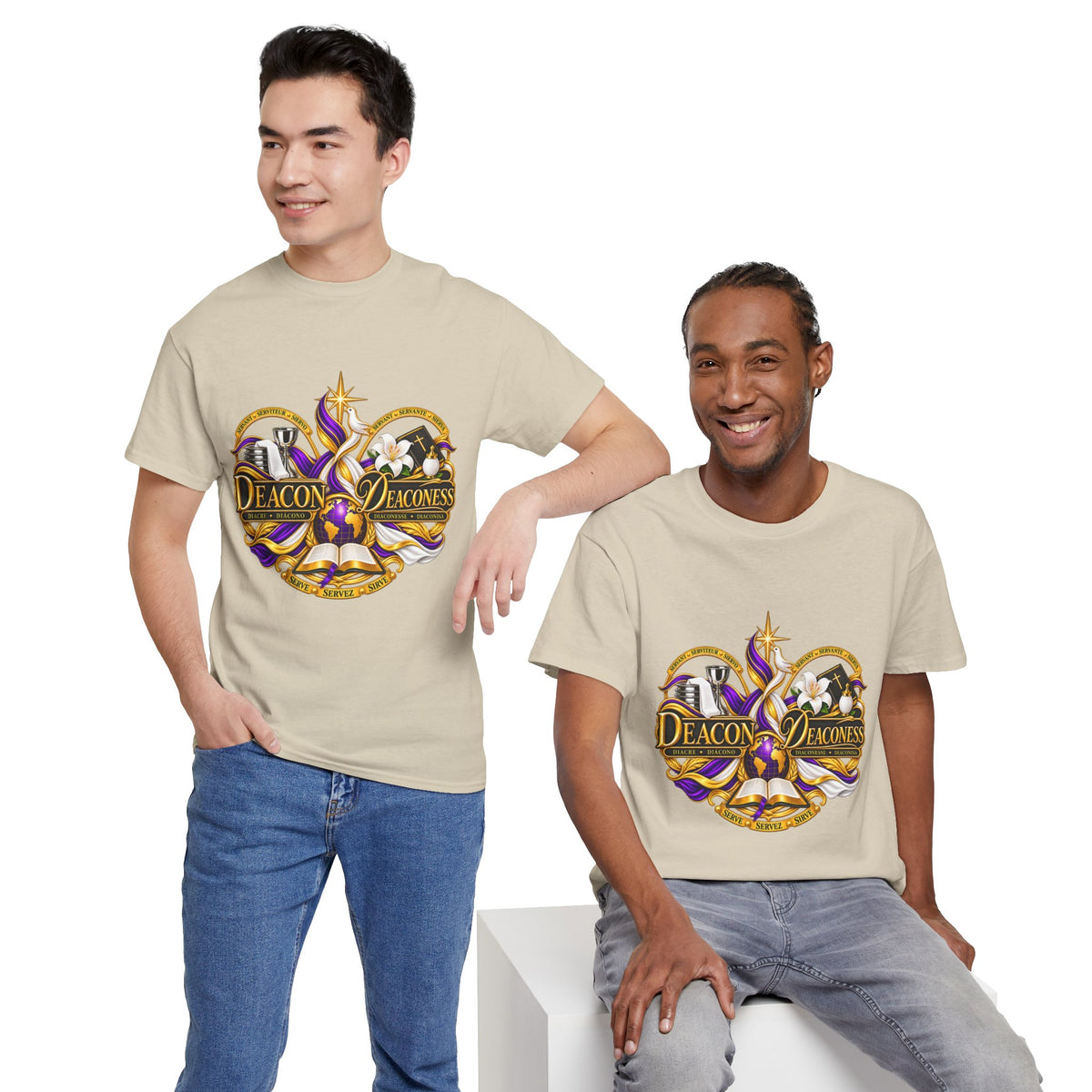 Deacon & Deaconess Heart Logo T-Shirt — Church Ministry Tee (Purple & Gold)