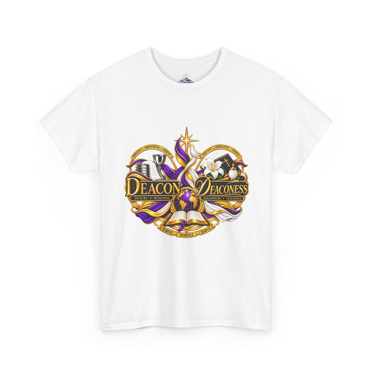 Deacon & Deaconess Heart Logo T-Shirt — Church Ministry Tee (Purple & Gold)
