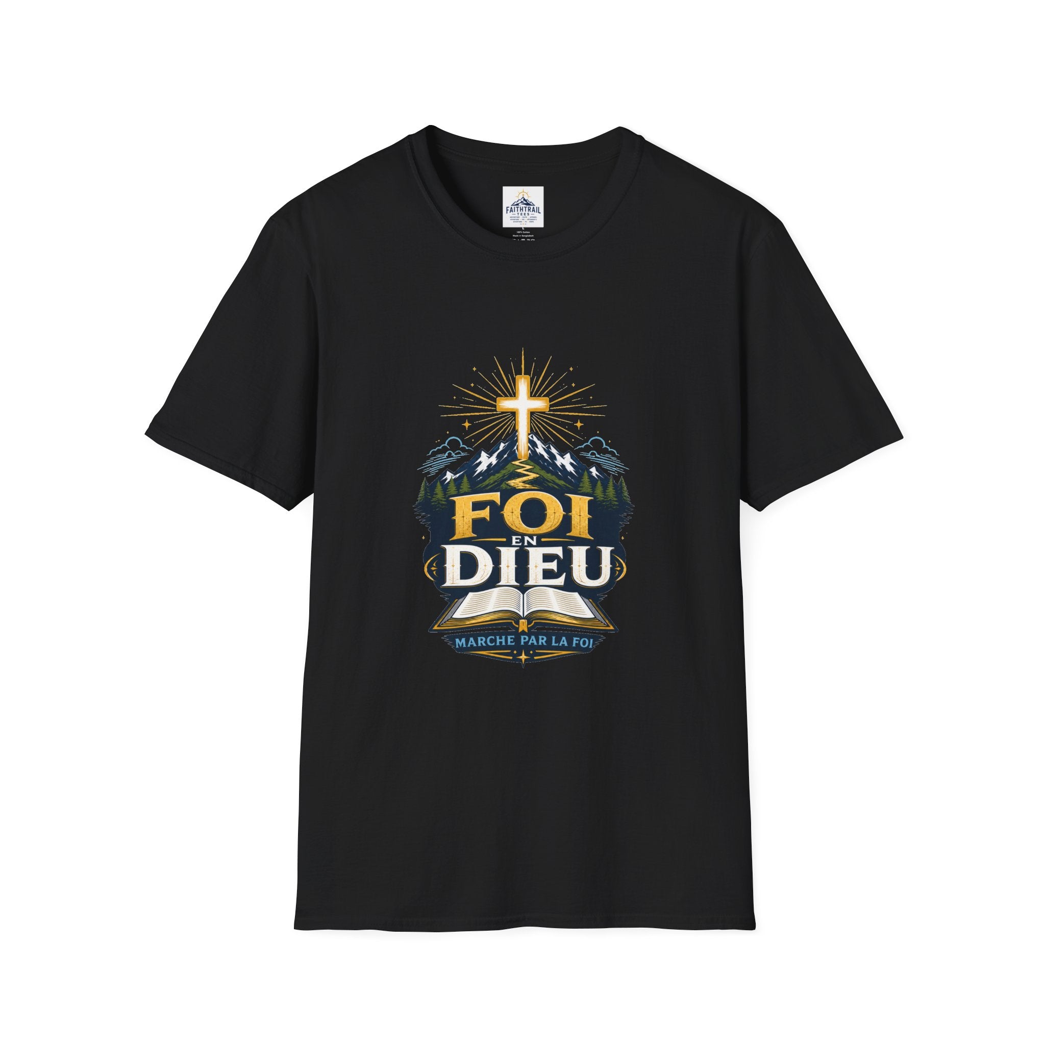 Faith Mountain T‑Shirt — "Foi Dieu" Cross Christian Tee