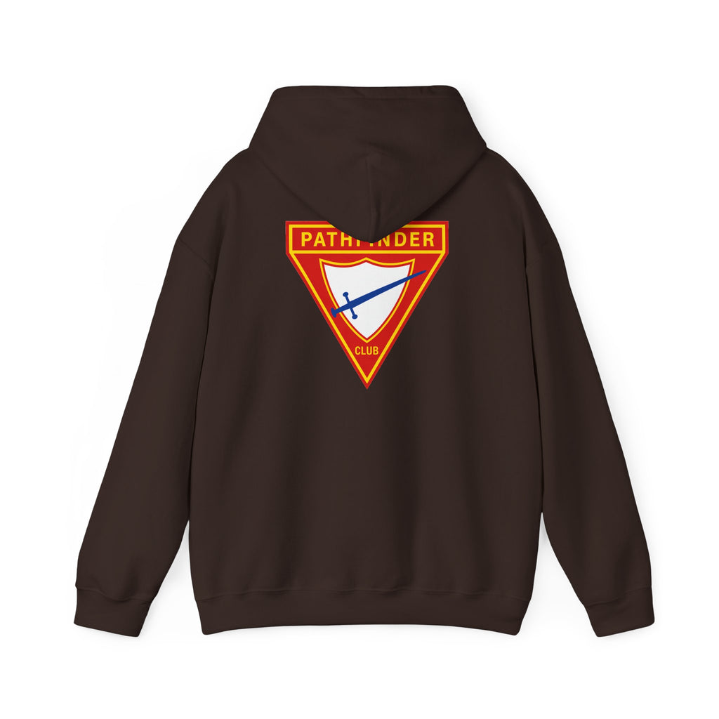 Pathfinder Club Hoodie — Vintage Triangle Patch Logo Hooded Sweatshirt