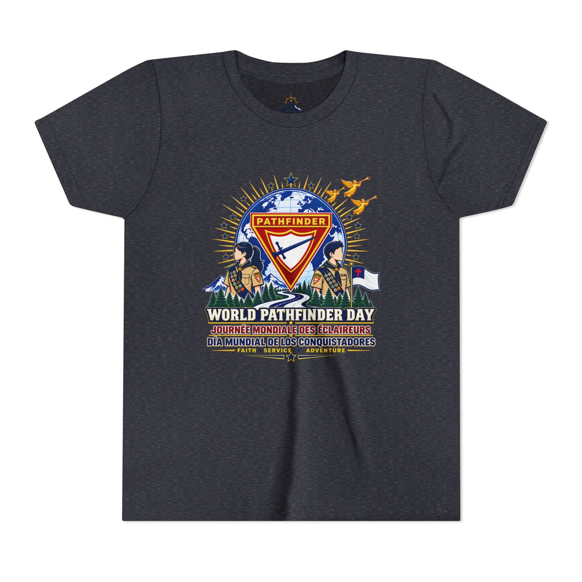 Youth Tee — World Pathfinder Day Badge Graphic (Trilingual)
