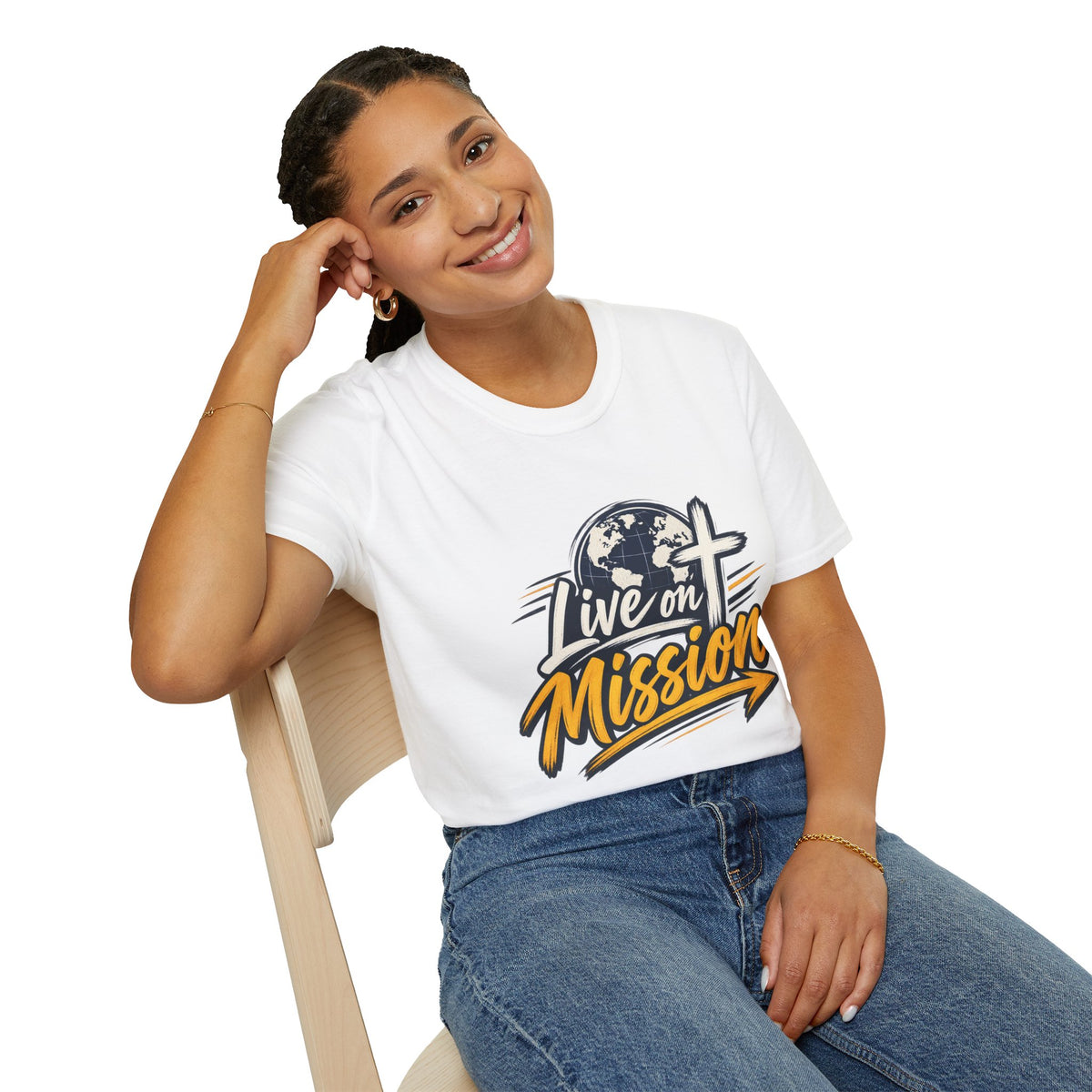 Live on Mission T-Shirt — Inspirational Christian Faith Tee with Globe & Cross Design