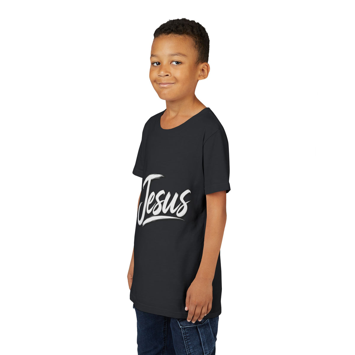 Youth Tee — 'Jesus' Script Graphic Christian Kids Shirt