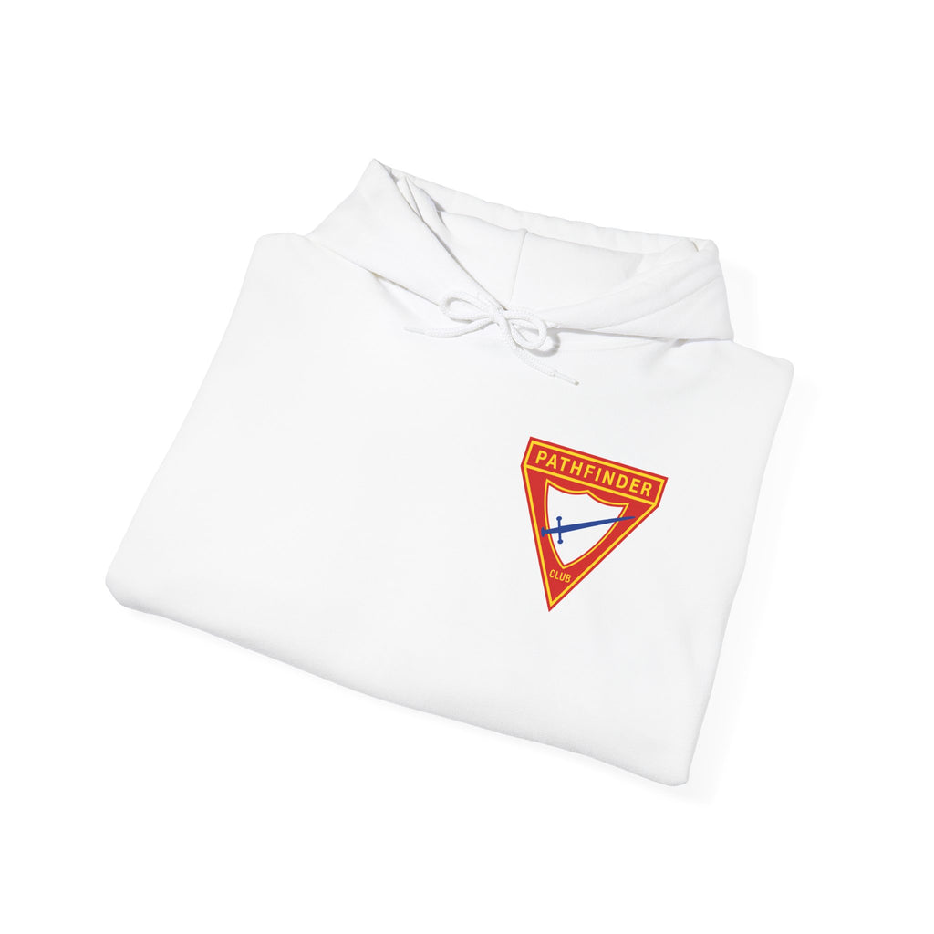 Pathfinder Club Hoodie — Vintage Triangle Patch Logo Hooded Sweatshirt