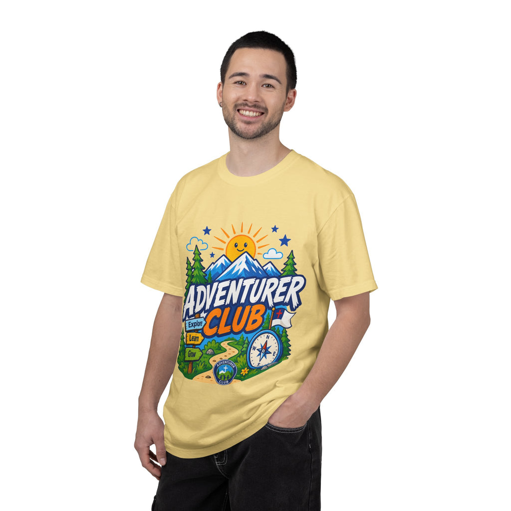 Adventurer Club Adult Unisex T-shirt | Camping Adventure Badge Graphic