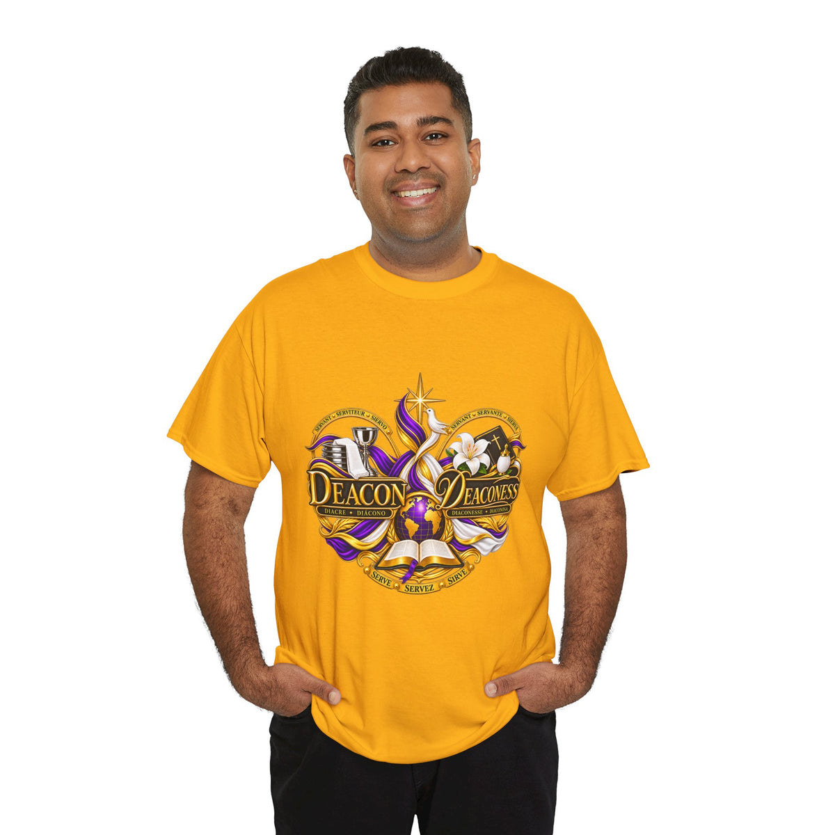 Deacon & Deaconess Heart Logo T-Shirt — Church Ministry Tee (Purple & Gold)