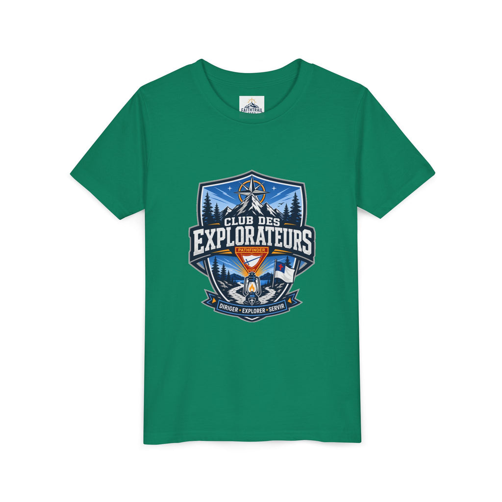 Explorateurs T-shirt pour les jeunes | Compas de camping, feu de camp, pins