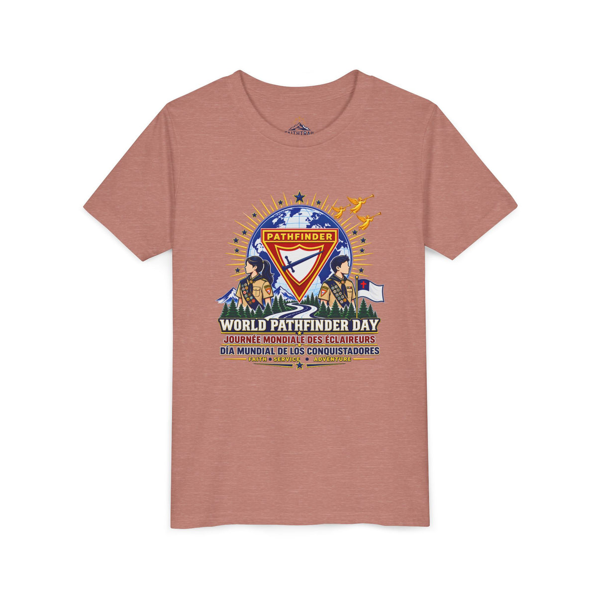 Youth Tee — World Pathfinder Day Badge Graphic (Trilingual)