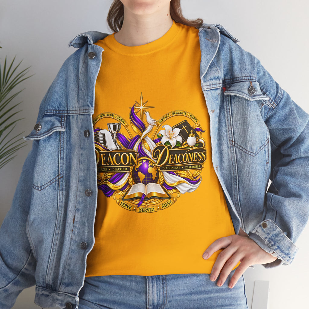 Deacon & Deaconess Heart Logo T-Shirt — Church Ministry Tee (Purple & Gold)