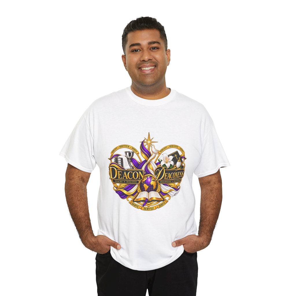 Deacon & Deaconess Heart Logo T-Shirt — Church Ministry Tee (Purple & Gold)