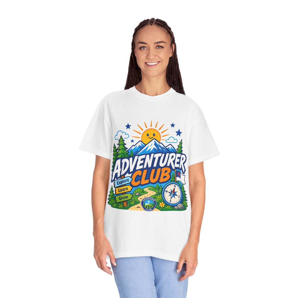 Adventurer Club Adult Unisex T-shirt | Camping Adventure Badge Graphic