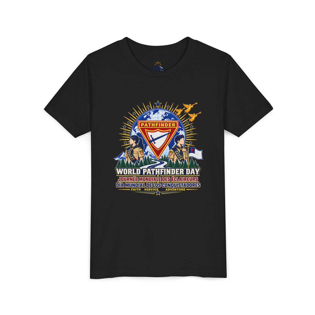 Youth Tee — World Pathfinder Day Badge Graphic (Trilingual)