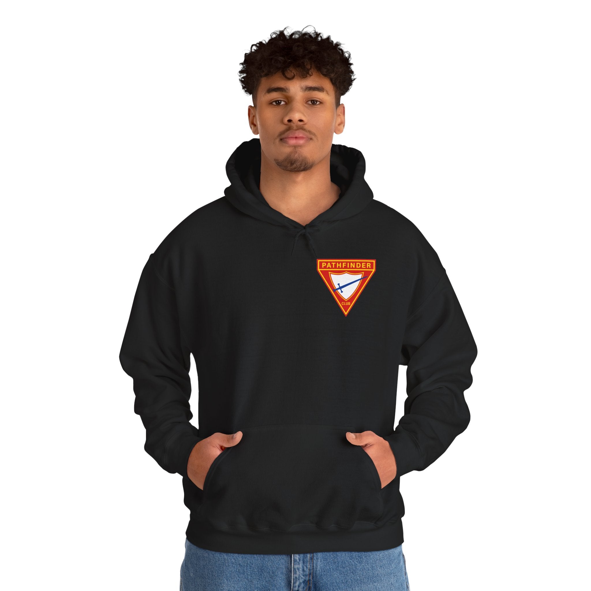 Pathfinder Club Hoodie — Vintage Triangle Patch Logo Hooded Sweatshirt